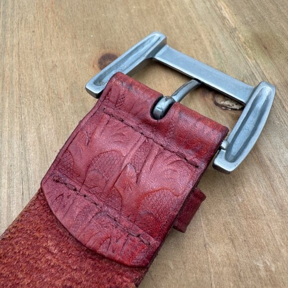 Lauren Ralph Lauren Embossed Red  Orange brownish Leather Belt W/ Silver Buckle - Picture 2 of 12